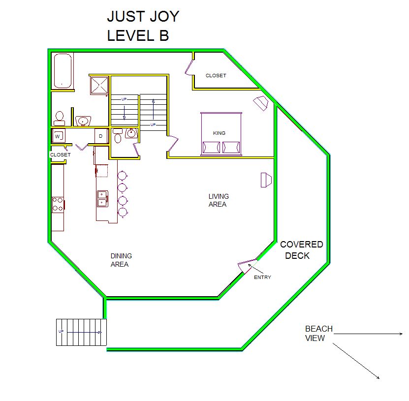 A level B layout view of Sand 'N Sea's beachside with gulf view house vacation rental in Galveston named Just Joy